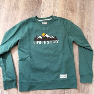 Life is Good Women’s Forest Green Mountain Logo Crewneck Sweater